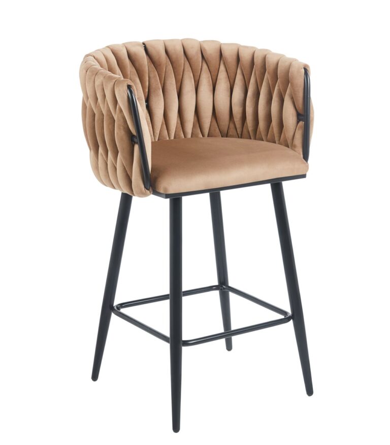 Velvet Bar Stool (Velvet) in Cappuccino - Black Frame H7