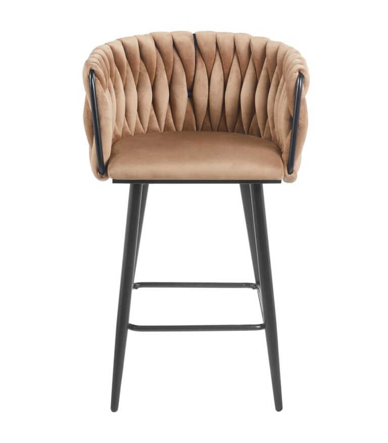 Velvet Bar Stool (Velvet) in Cappuccino - Black Frame H7