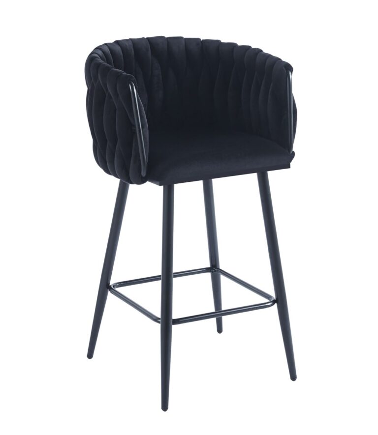 Black Velvet Bar Stool - Black Frame H7