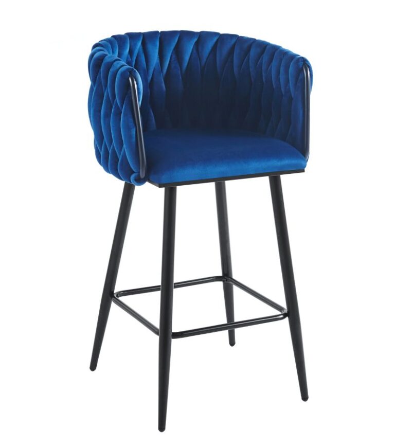 Blue Velvet Bar Stool - Black Frame H7