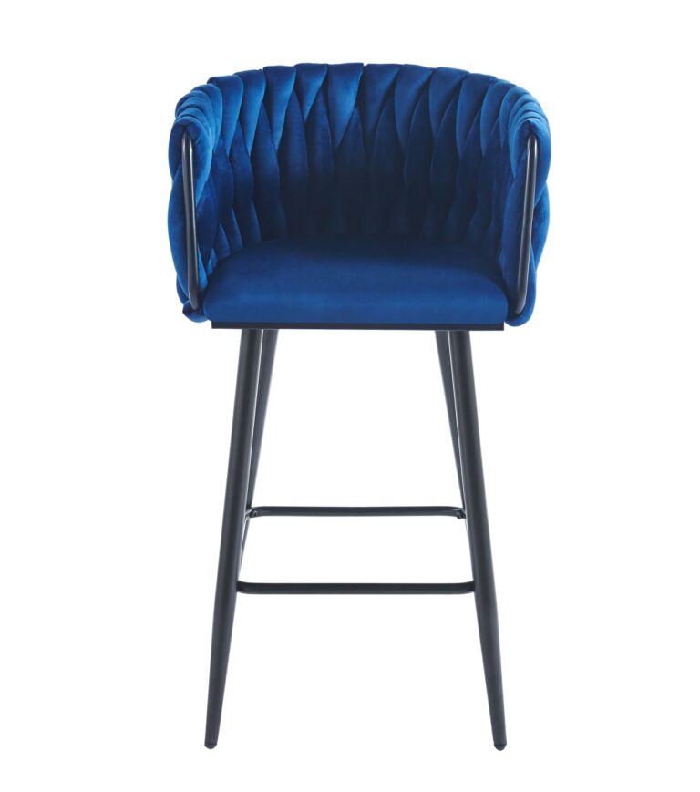 Blue Velvet Bar Stool - Black Frame H7