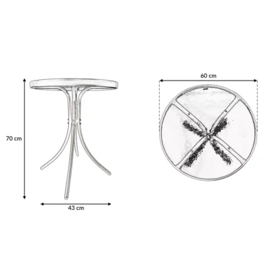 Stylowy stół Terni 60 cm z hartowanym blatem, idealny do wnętrz i na zewnątrz - Thumbnail Image 4