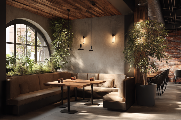 Nowoczesne loże modułowe oraz zabudowa na wymiar w aranżacji sali restauracyjnej
