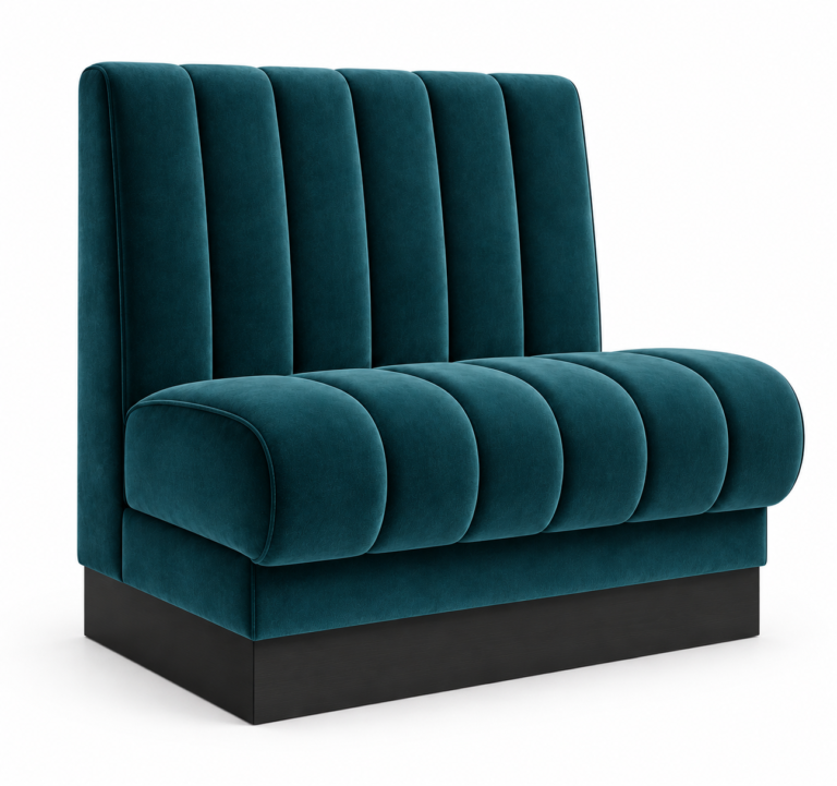 Aksamitna turkusowa sofa kanałowa