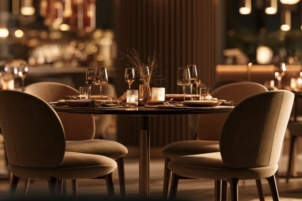 Wysokość stołu restauracyjnego dopasowana do krzeseł w eleganckiej sali restauracji
