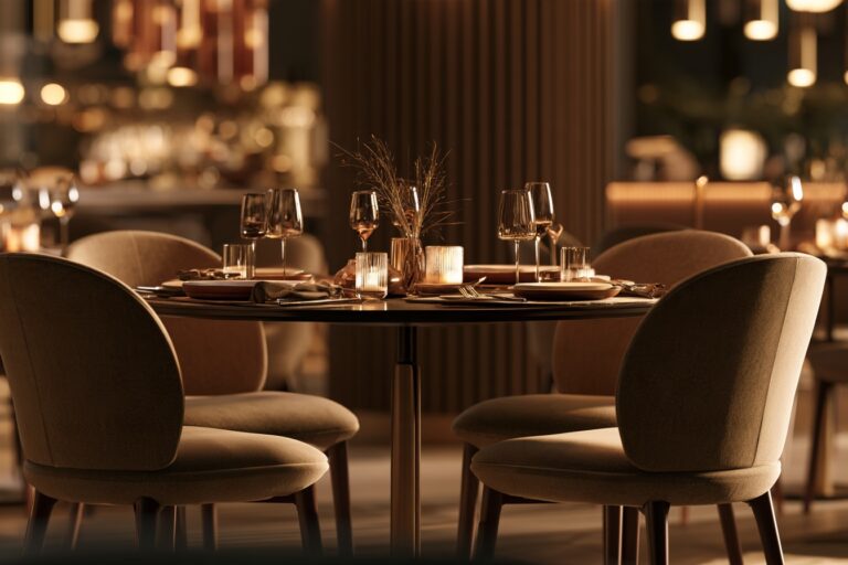 Wysokość stołu restauracyjnego dopasowana do krzeseł w eleganckiej sali restauracji